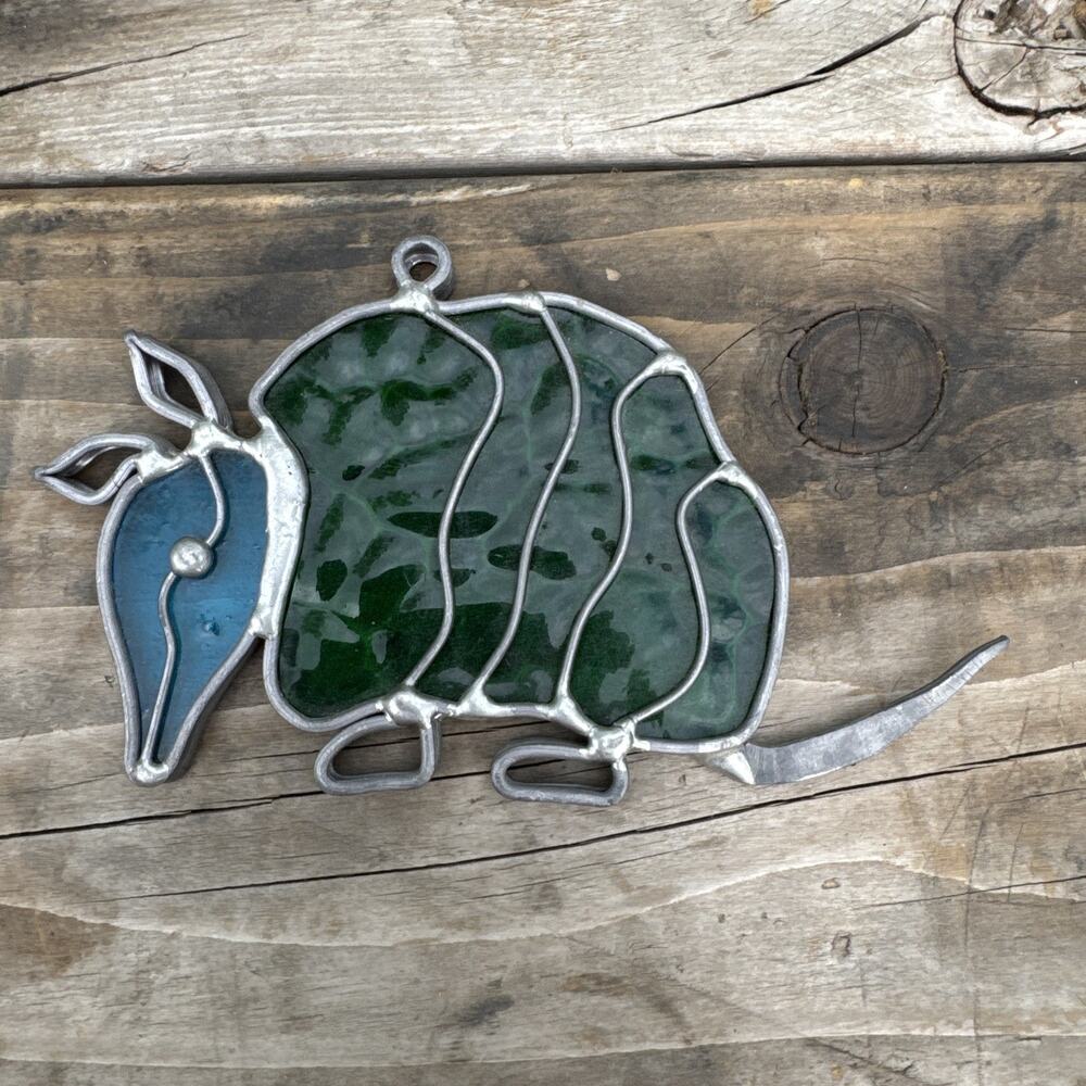 Armadillo Stained Glass Hand Made Sun Catcher Window Hanging Country Texas Decor